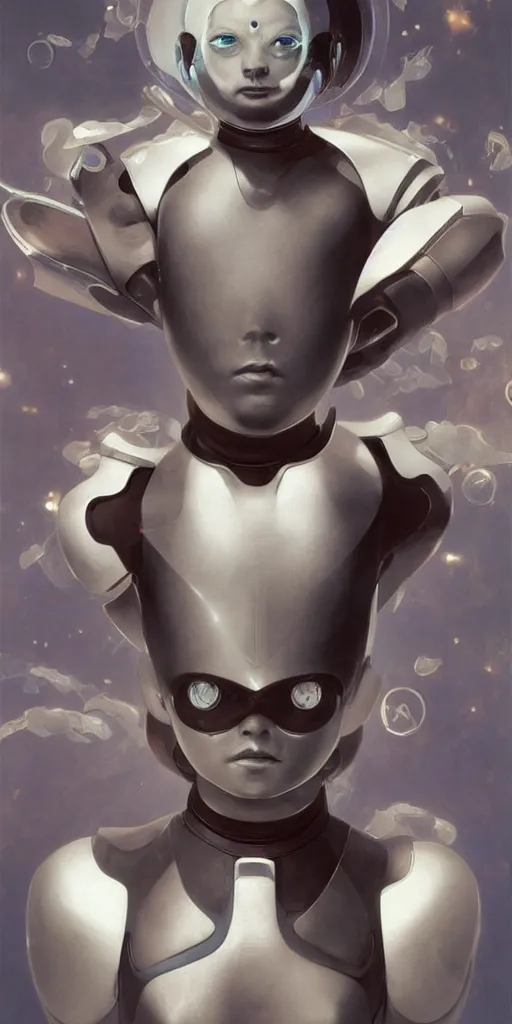 Image similar to astroboy the boy robot with half of his body made of transparent material, intricate, elegant, highly detailed, digital painting, artstation, concept art, smooth, sharp focus, illustration, art by artgerm and greg rutkowski and alphonse mucha and william - adolphe bouguereau