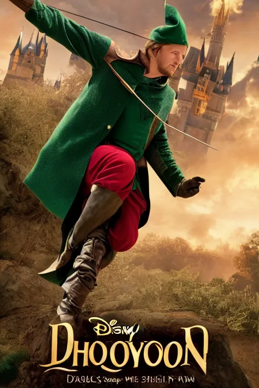 Prompt: disney robin hood movie poster, cgi, cinema, realistic