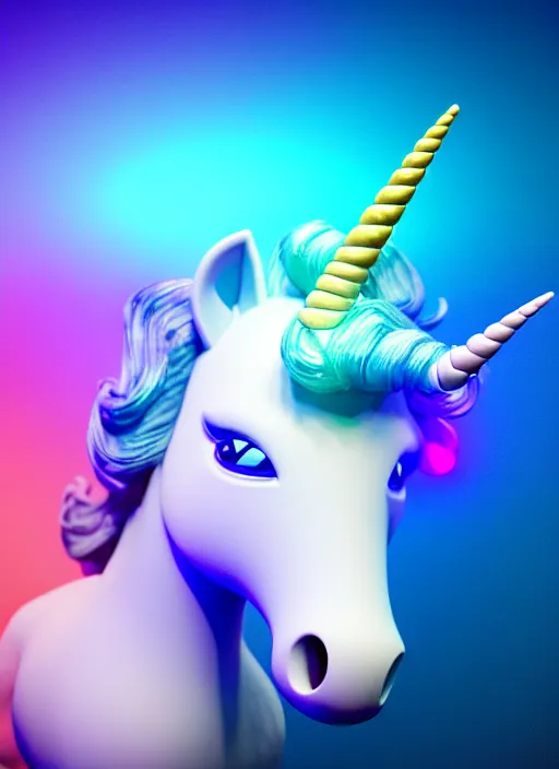 Prompt: unicorn wearing big vr headset, vr headset in techno background, soft gradient texture, realistic 3 d render, high lights, 4 k, high detailed photography, 5 0 mm lens, rich vivid colors, smooth gradients, depth of field, cinematic, hyper realism, high detail, octane render, unreal engine, 8 k