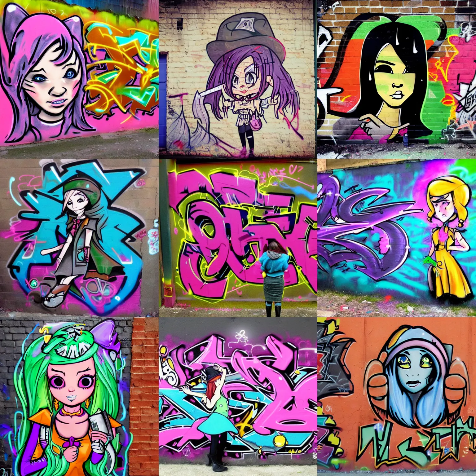 Prompt: girl mage graffiti style