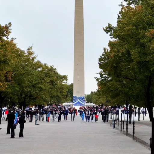 Image similar to the Argentine flag hang on the Washington monument