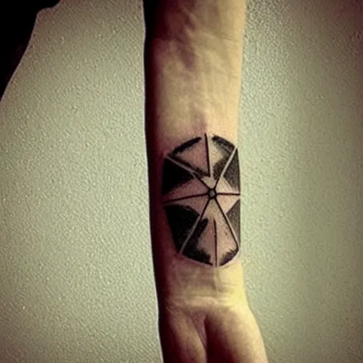 Image similar to a small black tattoo on the arm, symbol, whole tattoo, realistic, very detailed