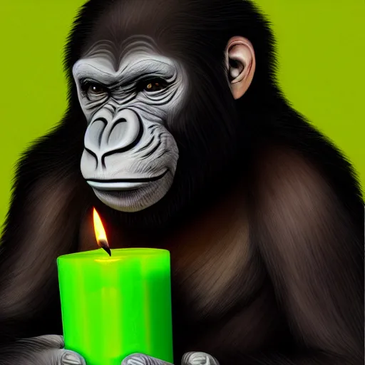 Prompt: Ape holding a green stock chart candle, studio portrait, high detail, artstation, digital painting, 8k, concept art