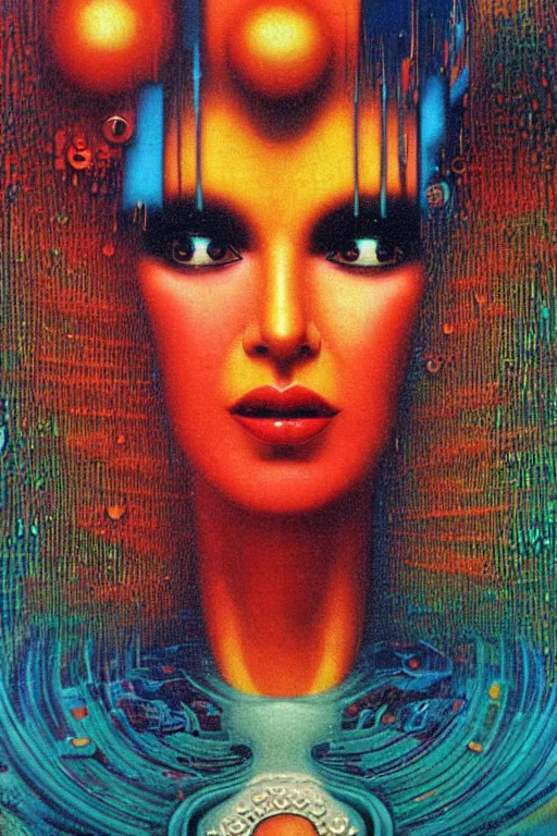 Image similar to 8 0 s art deco close up portait of miss of the world, rain like a dream oil painting curvalinear clothing cinematic dramatic cyberpunk textural fluid lines otherworldly vaporwave interesting details fantasy lut epic composition by basquiat zdzisław beksinski james jean artgerm rutkowski moebius francis bacon gustav klimt