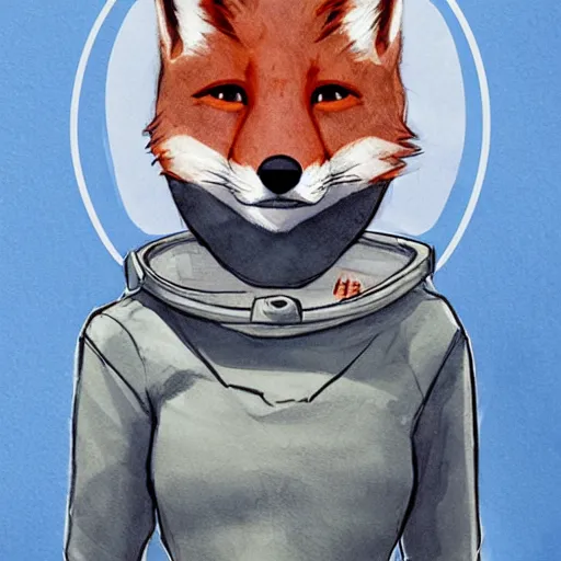 Prompt: a majestic fox in a spacesuit by Abigail Larson