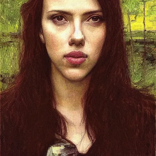 Image similar to “Scarlett Johansson portrait, John William Waterhouse”