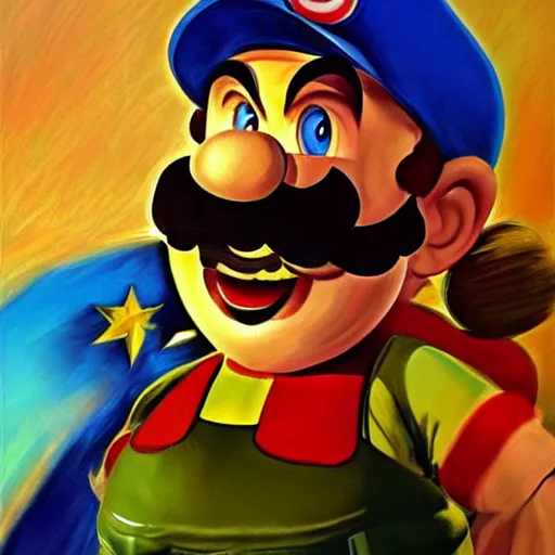 Image similar to An ultra realistic portrait of Mario drawn in colors by Frank Frazetta, Realistic, Dark Fantasy, Epic Lighting