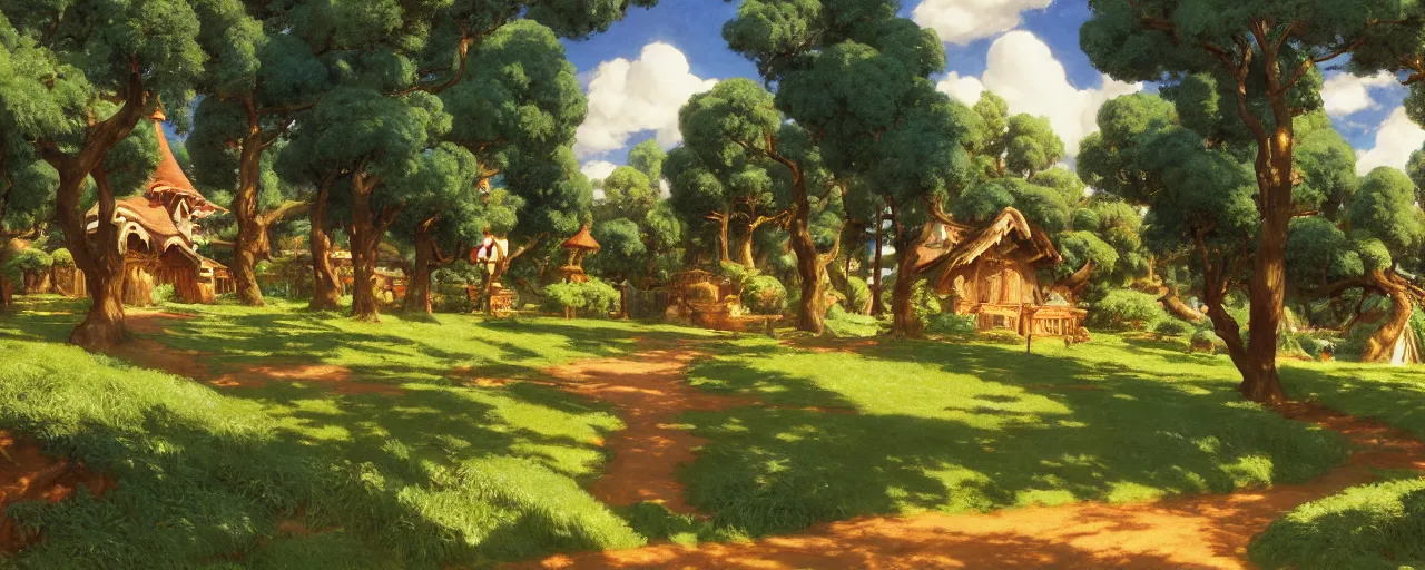 Image similar to ghibli disney illustrated background of a farm by eugene von guerard, ivan shishkin, john singer sargent, 4 k