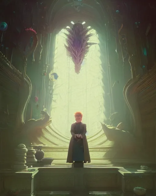 Image similar to highly detailed surreal vfx portrait of a sacred boss ross, stephen bliss, unreal engine, greg rutkowski, loish, rhads, beeple, makoto shinkai and lois van baarle, ilya kuvshinov, rossdraws, tom bagshaw, alphonse mucha, global illumination, detailed and intricate environment