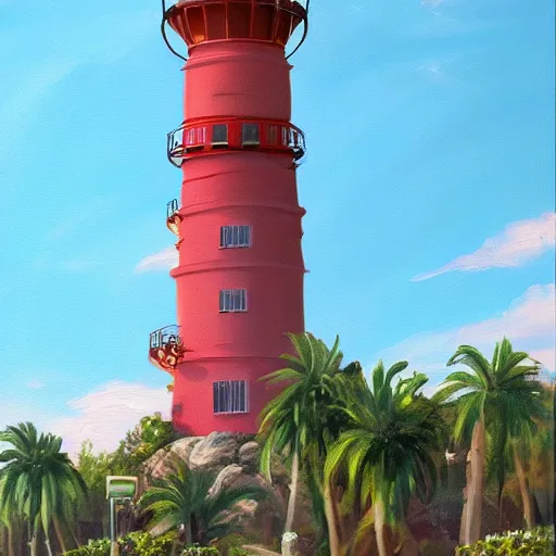 Image similar to painting of universal's islands of adventure lighthouse, universal orlando, artstation