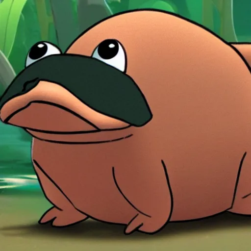 Image similar to a disney animated cartoon of a friendly platypus