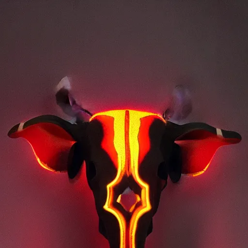 Image similar to glowing cow skull by leesha hannigan, ross tran, thierry doizon, orange glow, smooth colors,