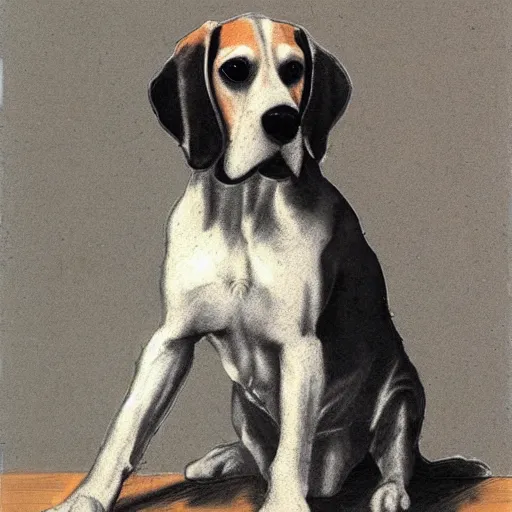 Prompt: sitting beagle, artist sketch, michelangelo, beautiful composition, masterpiece