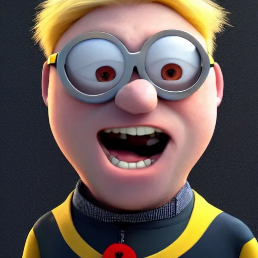 Image similar to Boris Johnson as Gru in Despicable Me, artistic, 8k, octane render, pixar, minions