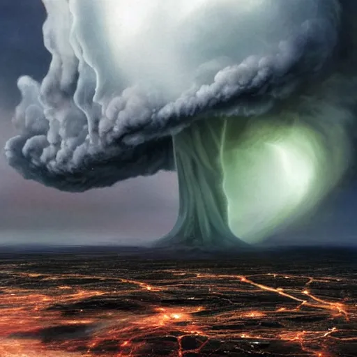 Prompt: the god of hybrid of tornado and nuclear explosion