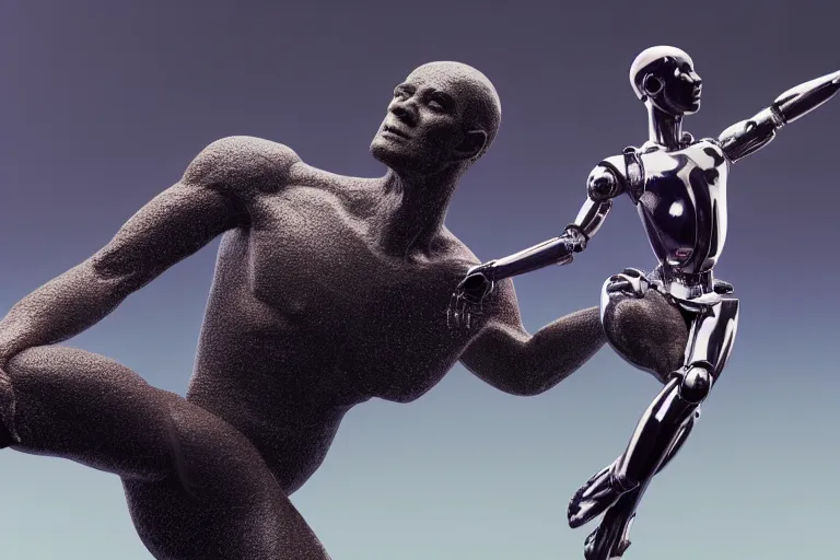 Prompt: The Discobolus of Myron represented by an I Robot by mario feng, ray tracing, master shot, octane render, 8k, ultra hd, perfect light