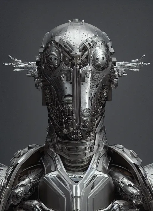 Prompt: portrait of a futuristic silver armored knight district 9 cyborg with inside it an xeonmorph alien, modern fine art, fractal, intricate, elegant, highly detailed, digital photography, subsurface scattering, by jheronimus bosch and greg rutkowski,