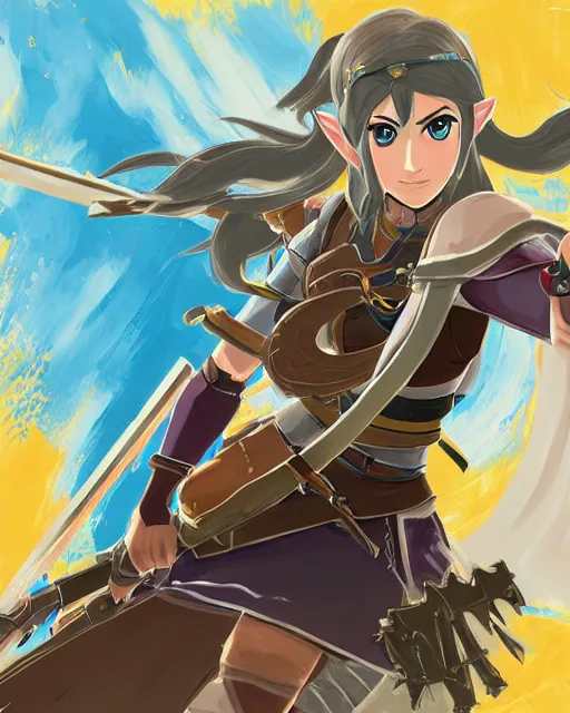 Prompt: illustration of girl in the style of fire emblem and breath of the wild