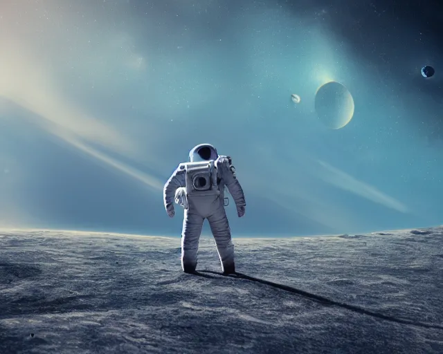 Image similar to astronaut exploring an unknown planet of eden. octane render,4k, f32,55mm photography,wide angle