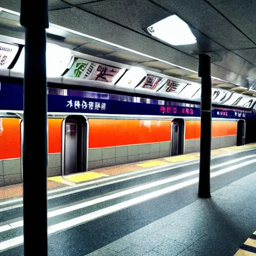 Image similar to Japanese subway station, Colorful, moody, realistic