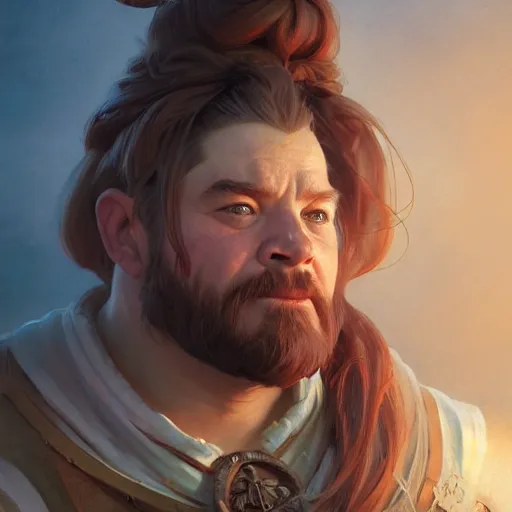 Image similar to Three quarters portrait of a dwarf, highly detailed, digital painting, art by Stanley Lau and Artgerm and Greg Rutkowski and Alphonse Mucha, artstation, octane render, cgsociety