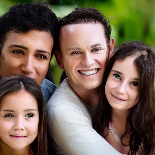 Prompt: a family photo, botox, large foreheads, lazy eye, professional photography 4k