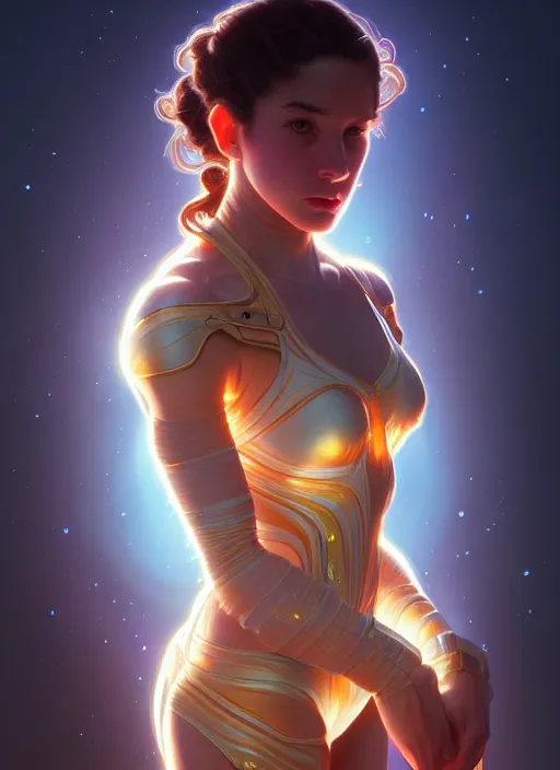 Image similar to full body portrait of girl, chemisty, sci - fi, glowing lights!! intricate, elegant, thick, highly detailed, highly detailed face, digital painting, artstation, concept art, smooth, sharp focus, illustration, art by artgerm and greg rutkowski and alphonse mucha, 8 k