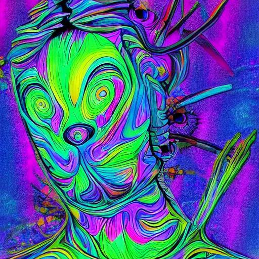 Image similar to paint surrealist 🦗🤖, psychedelic, digital art