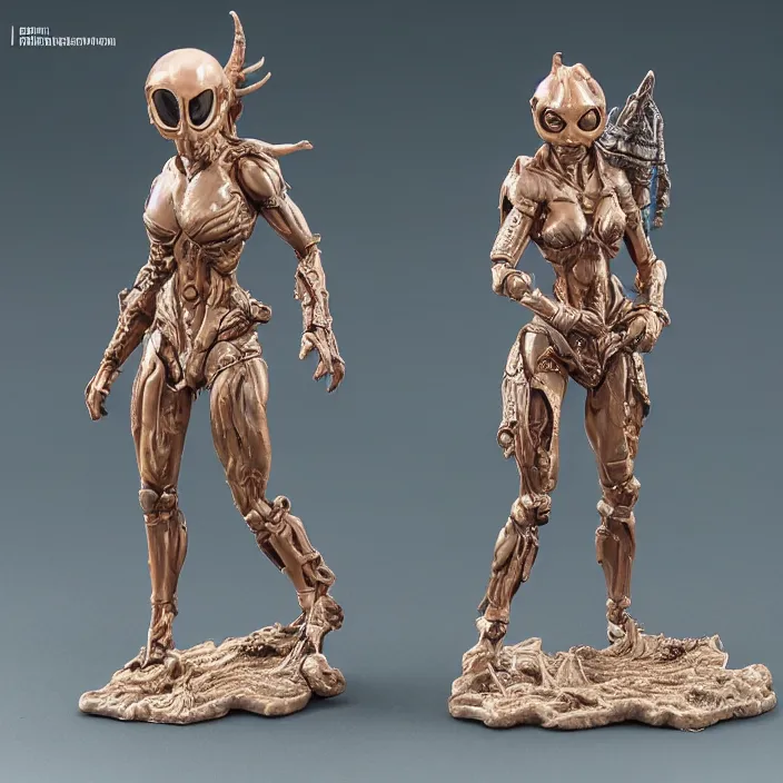 Image similar to 80mm resin detailed miniature of a Alien and a Female warrior, Product Introduction Photos, 4K, Front view, Full body