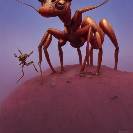 Image similar to A painting of an anthropomorphic ant queen standing on her hind legs formian pathfinder, digital art, Wayne Barlowe Pierre Pellegrini Greg Rutkowski