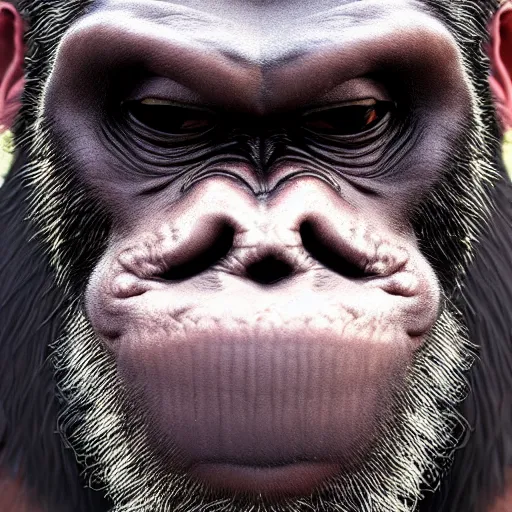 Prompt: hyperrealistic face of an ape with a mohawk sticking his tongue out
