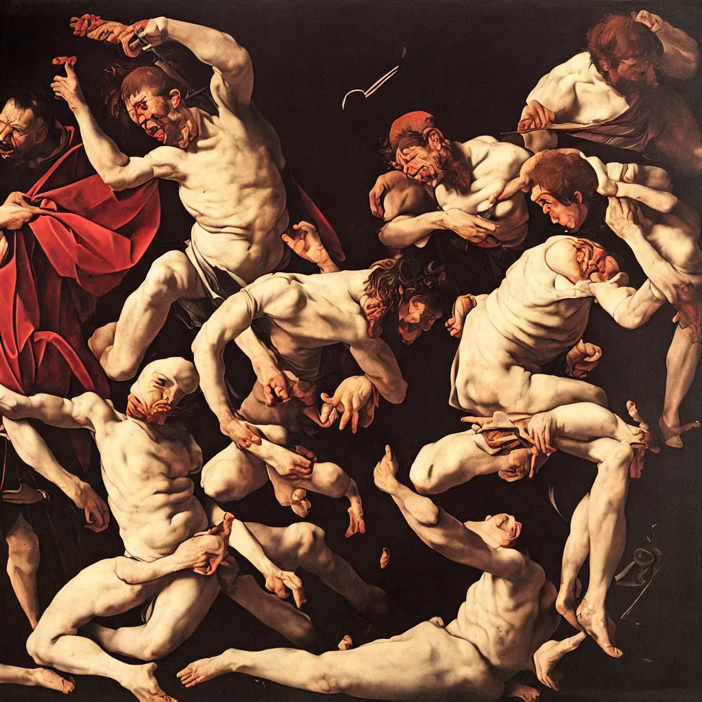 Image similar to The pain of the fool, in the style of Caravaggio