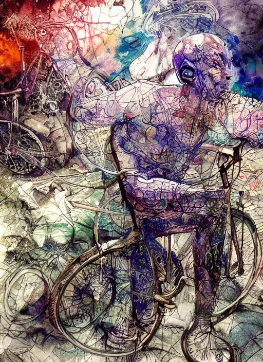 Prompt: portrait, Albert Hofmann on his first bicycle ride on lsd, Using Stable Diffusion to paint, watercolor, dramatic lighting, cinematic establishing shot, extremly high detail, foto realistic, cinematic lighting, pen and ink, intricate line drawings, by Yoshitaka Amano, Ruan Jia, Kentaro Miura, Artgerm, post processed, concept art, artstation, matte painting, style by eddie mendoza, raphael lacoste, alex ross