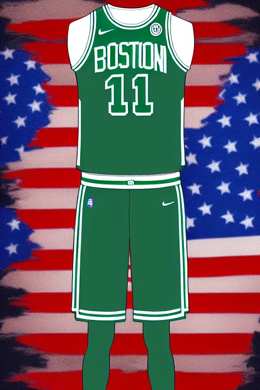 Image similar to boston celtics 4 th of july uniforms, patriotic, god bless america, concept art