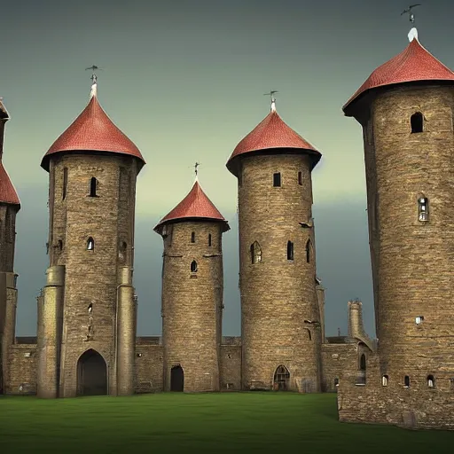 Image similar to Five medieval towers, art station