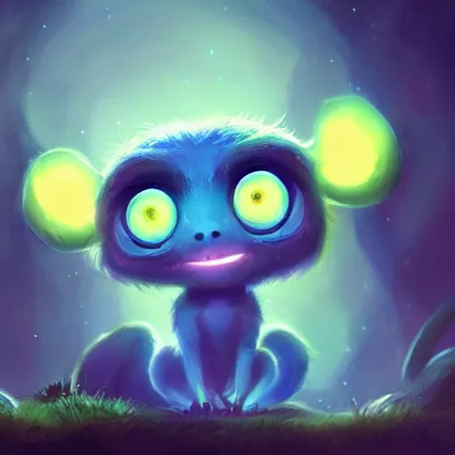 Image similar to adorable glowing creature, trending on artstation, cute, big eyes, matte painting, concept art, pixar, disney, highly detailed, cinematic composition