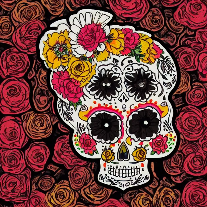 Prompt: mexican day of the dead, sticker style art, trending on artstation, greg rutkowski, john singer sargent, crop top, intricate