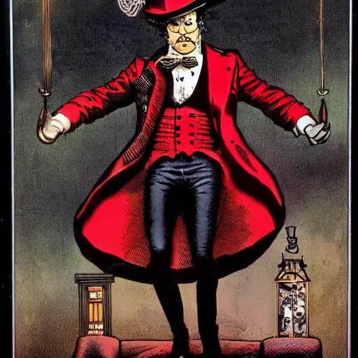 Image similar to portrait of a steampunk gentleman wearing a red top hat by brian bolland