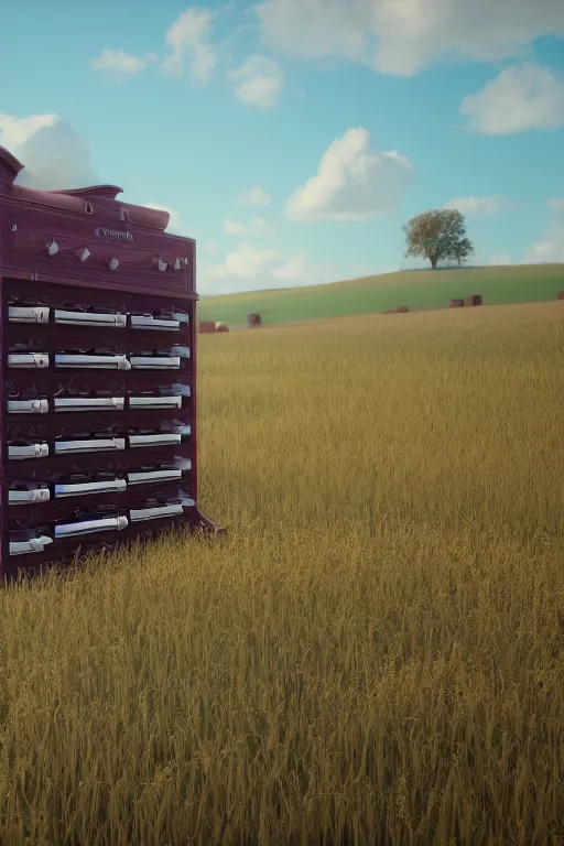 Image similar to a large organ in a field, trending on artstation, render, 3 d, octane, 4 k, 8 k, unreal engine, cinema 4 d