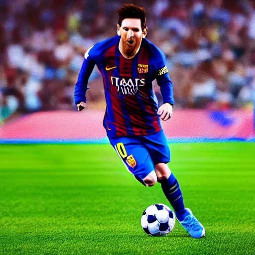 Prompt: lionel messi running extremely fast while his body emits blue lightning, 8 k