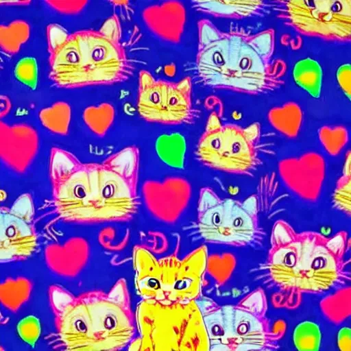 Image similar to a picture of an adorable kitten in front of a backdrop designed by Lisa Frank