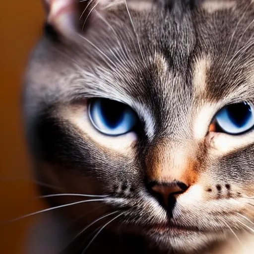 Image similar to close up shot of a stunning cat that my wife ruses to let me bring home, 4 k, adorable, diffused