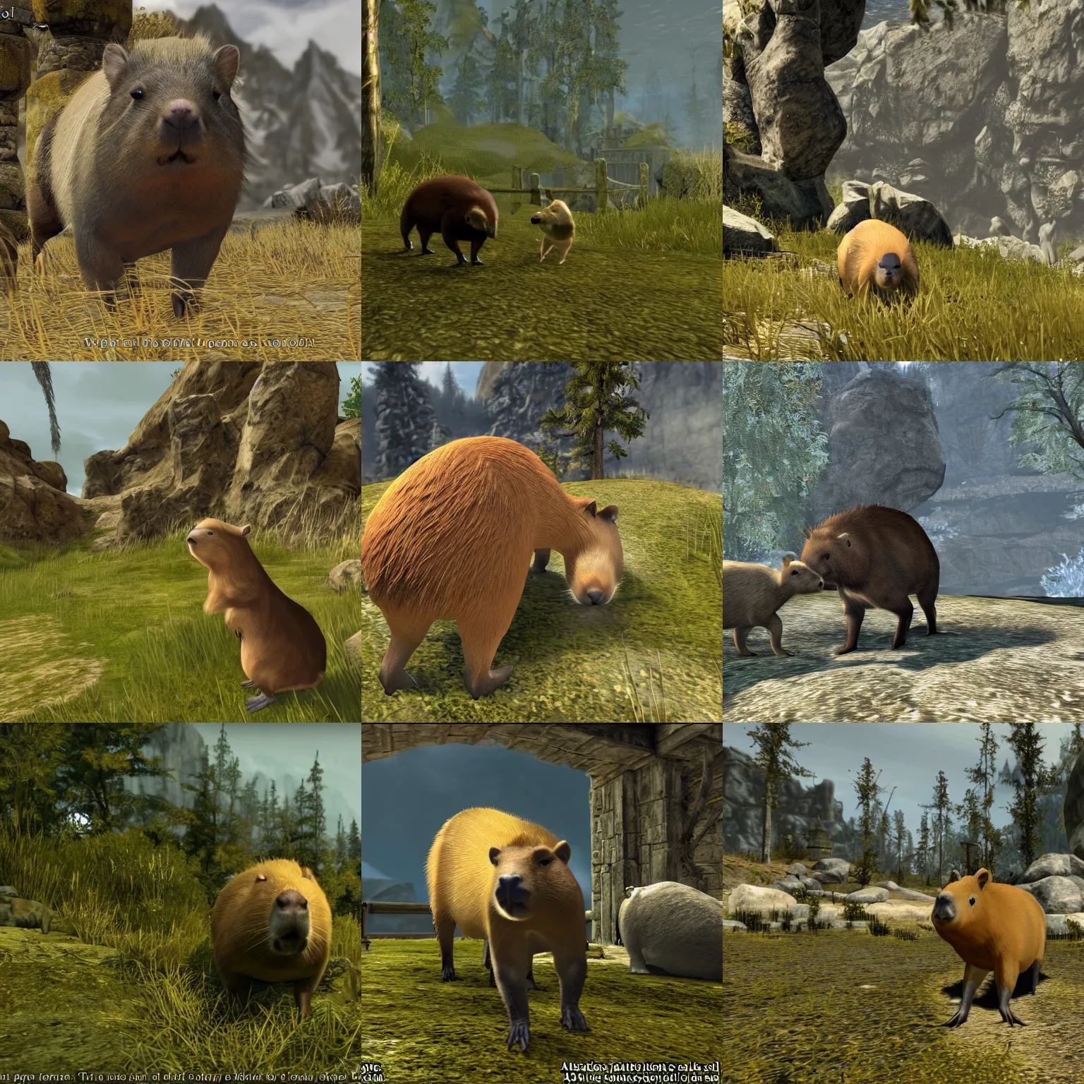 Prompt: Capybara in skyrim, screenshot