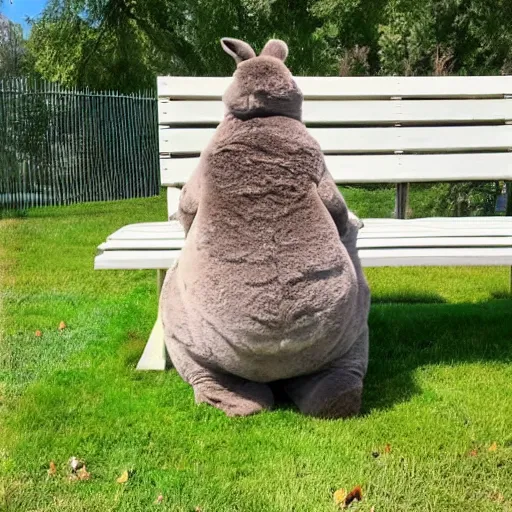 Image similar to big chungus chillin on a park bench