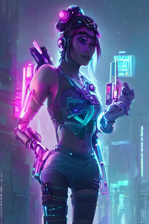 Prompt: caitlyn from league of legends, cyberpunk futuristic neon. wearing futuristic police uniform, decorated with traditional japanese ornaments by ismail inceoglu dragan bibin hans thoma greg rutkowski alexandros pyromallis nekro rene maritte illustrated, perfect face, fine details, realistic shaded, fine - face, pretty face