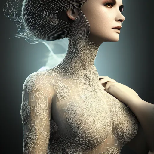 Image similar to beautiful woman portrait, full shot, ornated, intricate detailed gown, art station inspired octane render 3 d