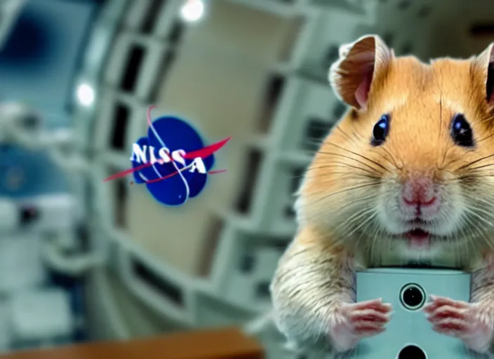 Image similar to film still of a hamster working for mission control at nasa, 8 k