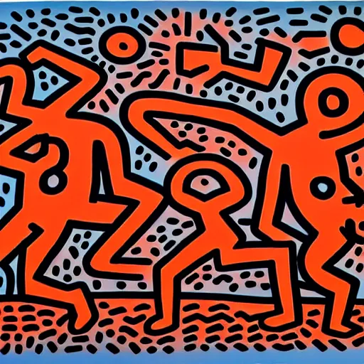 Image similar to origin of the universe painted by keith haring