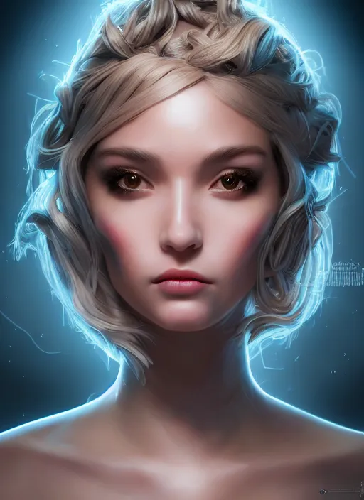 Image similar to beautiful fashion goddness, strapless dress, character portrait in the style of thomas river and artgerm, wlop, cinematic lighting, hyperdetailed, 8 k realistic, symmetrical, global illumination, radiant light, halo, love and mercy, frostbite 3 engine, cryengine, dof, trending on artstation, digital art, chanel