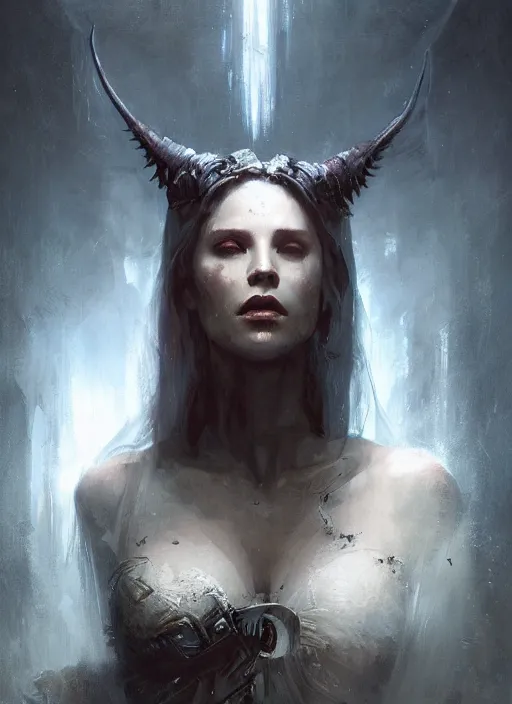 Image similar to diablo 4 lilith, beautiful face, rule of thirds, intricate outfit, spotlight, by greg rutkowski, by jeremy mann, digital painting